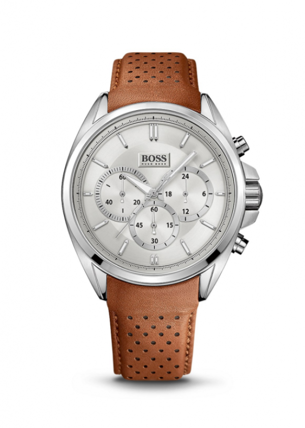 Jam tangan dengan aksen tali kulit perforasi